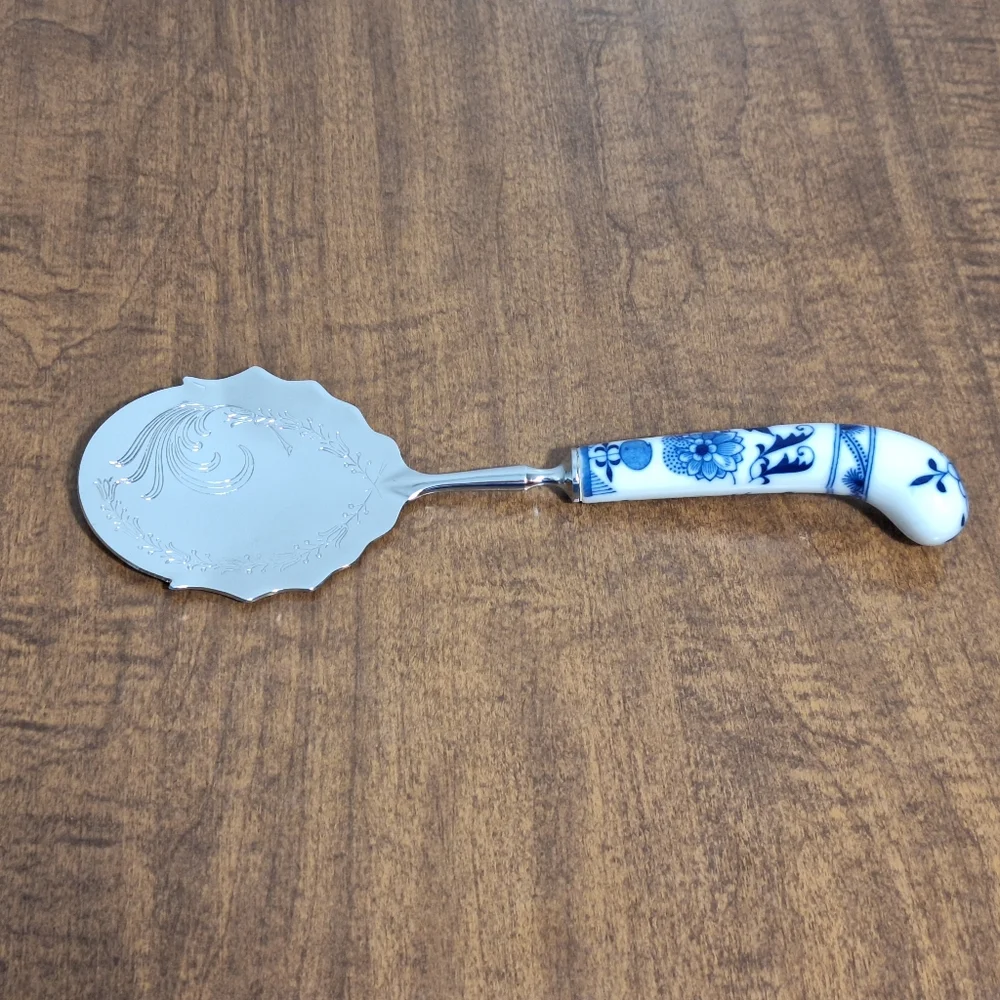 Vtg Sheffield Floraine SS Spoon Server Blue Floral Porcelain Handle England Box
